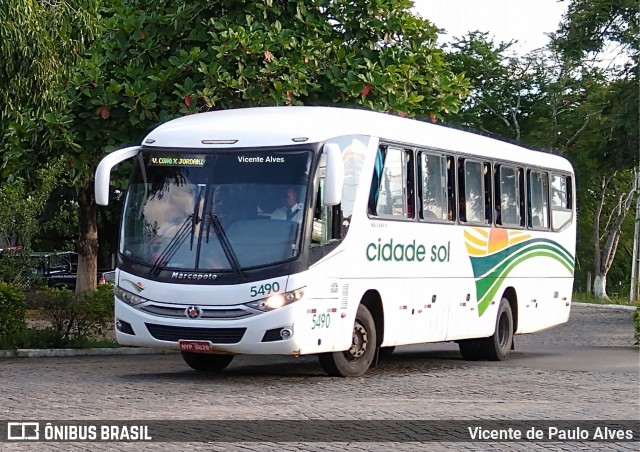 Viação Cidade Sol 5490 na cidade de Itapetinga, Bahia, Brasil, por Vicente de Paulo Alves. Número da foto: #7424830.
