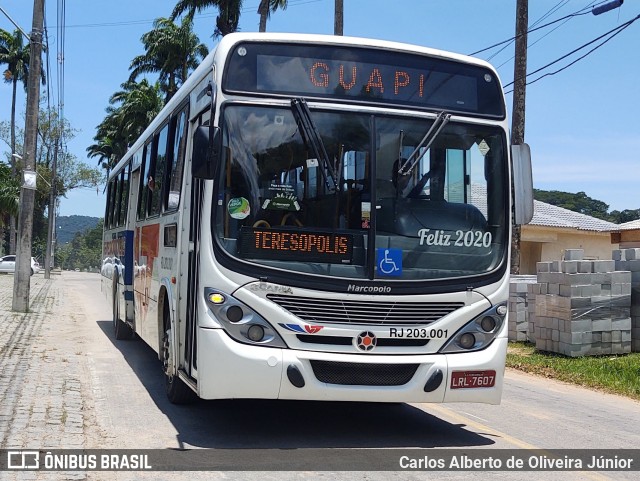 Viação Teresópolis RJ 203.001 na cidade de Guapimirim, Rio de Janeiro, Brasil, por Carlos Alberto de Oliveira Júnior. ID da foto: 7424992.