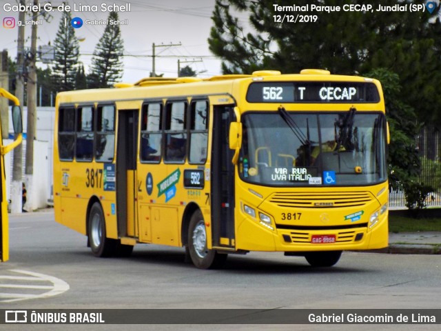 Auto Ônibus Três Irmãos 3817 na cidade de Jundiaí, São Paulo, Brasil, por Gabriel Giacomin de Lima. ID da foto: 7450900.