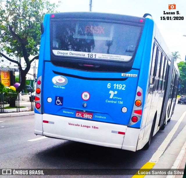 Viação Grajaú S.A. 6 1192 na cidade de São Paulo, São Paulo, Brasil, por Lucas Santos da Silva. ID da foto: 7470335.