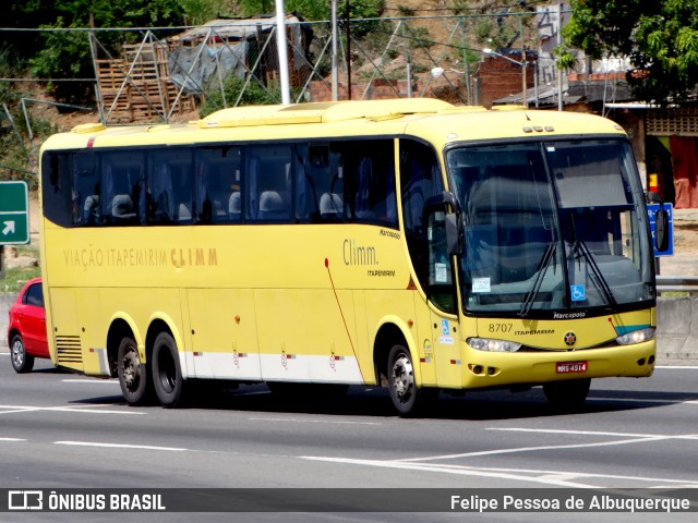 Viação Itapemirim 8707 na cidade de Salvador, Bahia, Brasil, por Felipe Pessoa de Albuquerque. ID da foto: 7473860.