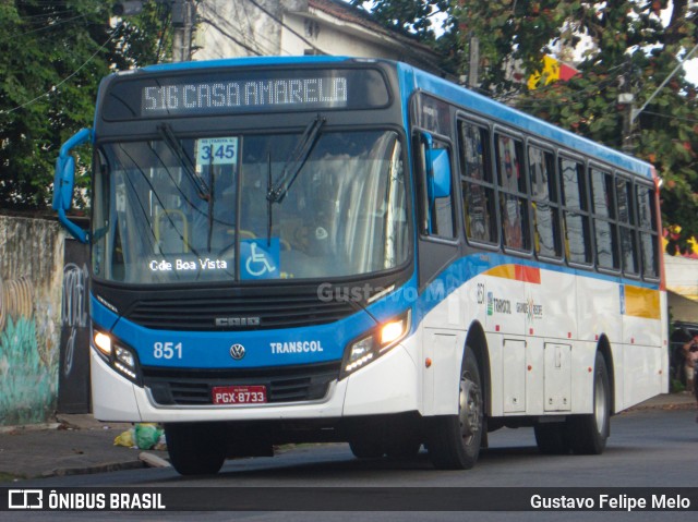Transcol - Transportes Coletivos Ltda. 851 na cidade de Recife, Pernambuco, Brasil, por Gustavo Felipe Melo. Número da foto: #7482894.
