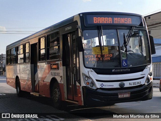 Viação Sul Fluminense RJ 202.063 na cidade de Volta Redonda, Rio de Janeiro, Brasil, por Matheus Martins da Silva. Número da foto: #8242652.