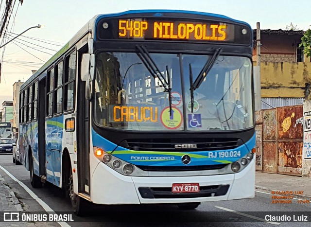 Viação Ponte Coberta RJ 190.024 na cidade de Nilópolis, Rio de Janeiro, Brasil, por Claudio Luiz. Número da foto: #8307245.