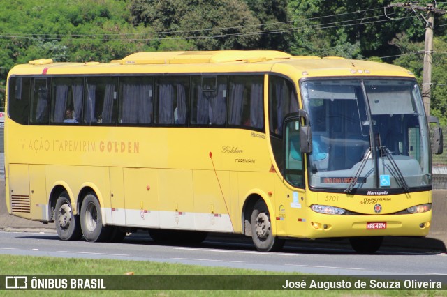 Viação Itapemirim 5701 na cidade de Aparecida, São Paulo, Brasil, por José Augusto de Souza Oliveira. ID da foto: 8314396.