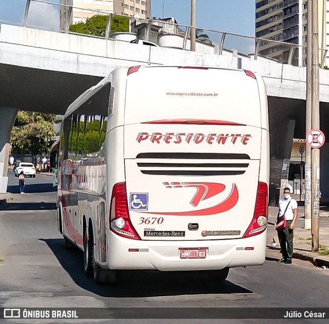 Viação Presidente 3670 na cidade de Belo Horizonte, Minas Gerais, Brasil, por Júlio César. ID da foto: 8247392.