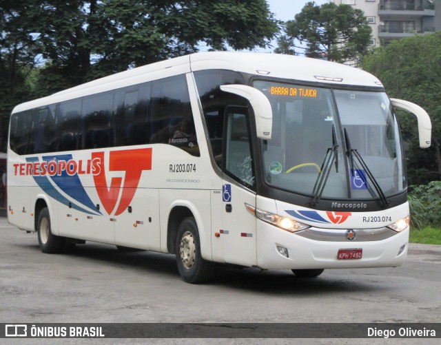 Viação Teresópolis RJ 203.074 na cidade de Teresópolis, Rio de Janeiro, Brasil, por Diego Oliveira. ID da foto: 8249894.