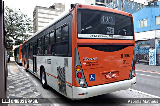 TRANSPPASS - Transporte de Passageiros 8 1067 na cidade de São Paulo, São Paulo, Brasil, por Asprilla Matheus. ID da foto: 8401461.