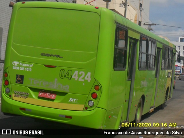 Transcol Transportes Coletivos 04424 na cidade de Teresina, Piauí, Brasil, por Francisco de Assis Rodrigues da Silva. Número da foto: #8354609.