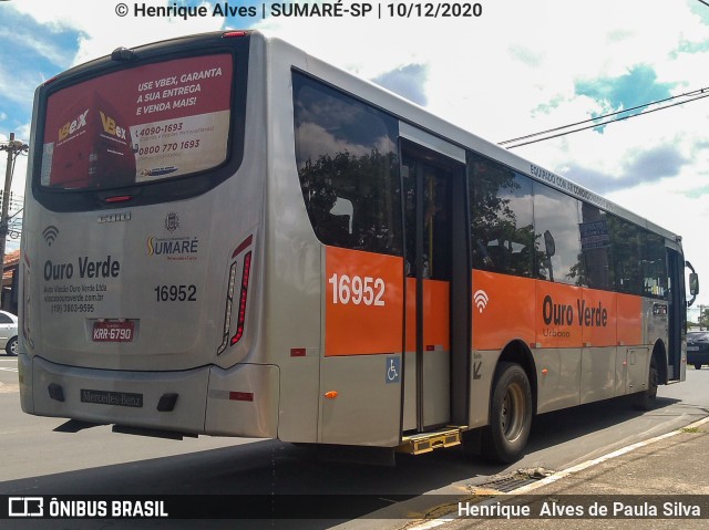 Auto Viação Ouro Verde 16952 na cidade de Sumaré, São Paulo, Brasil, por Henrique Alves de Paula Silva. ID da foto: 8459307.