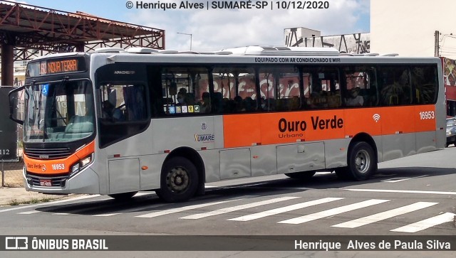 Auto Viação Ouro Verde 16953 na cidade de Sumaré, São Paulo, Brasil, por Henrique Alves de Paula Silva. ID da foto: 8459266.