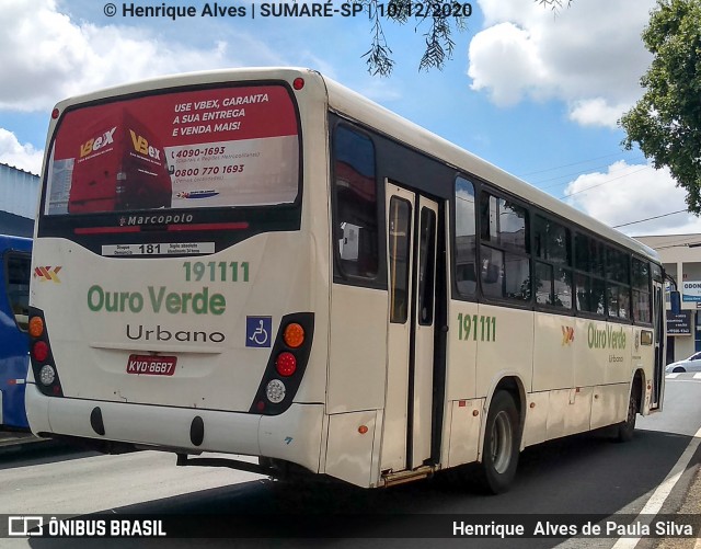 Auto Viação Ouro Verde 191111 na cidade de Sumaré, São Paulo, Brasil, por Henrique Alves de Paula Silva. ID da foto: 8459315.