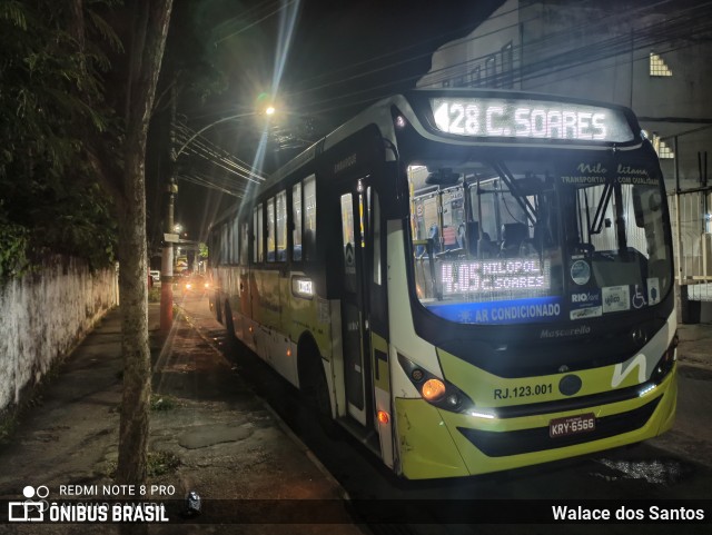 Viação Nilopolitana RJ 123.001 na cidade de Nilópolis, Rio de Janeiro, Brasil, por Walace dos Santos. ID da foto: 8462577.