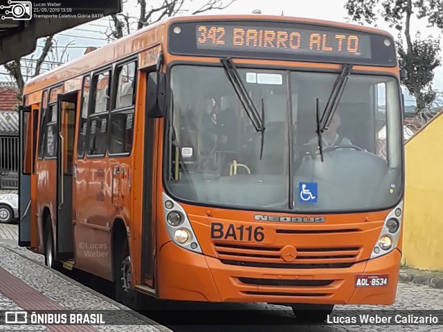 Transporte Coletivo Glória BA116 na cidade de Curitiba, Paraná, Brasil, por Lucas Weber Calizario. Número da foto: #8476161.