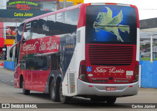 Expresso São Luiz 7670 na cidade de Goiânia, Goiás, Brasil, por Carlos Júnior. ID da foto: 8484414.