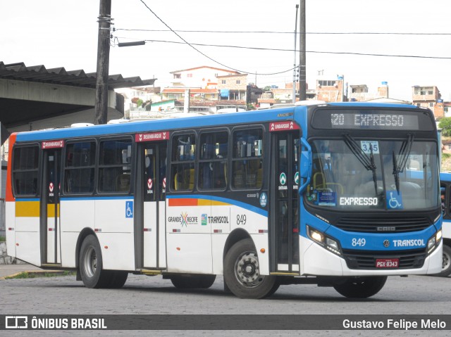 Transcol - Transportes Coletivos Ltda. 849 na cidade de Recife, Pernambuco, Brasil, por Gustavo Felipe Melo. ID da foto: 8492034.