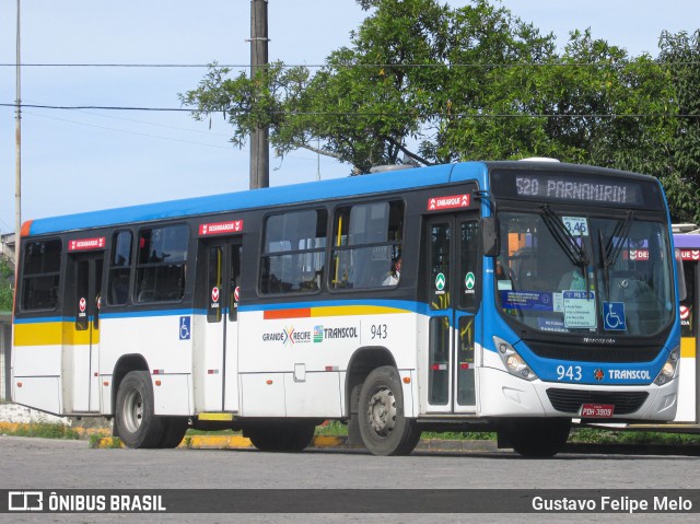 Transcol - Transportes Coletivos Ltda. 943 na cidade de Recife, Pernambuco, Brasil, por Gustavo Felipe Melo. ID da foto: 8492025.