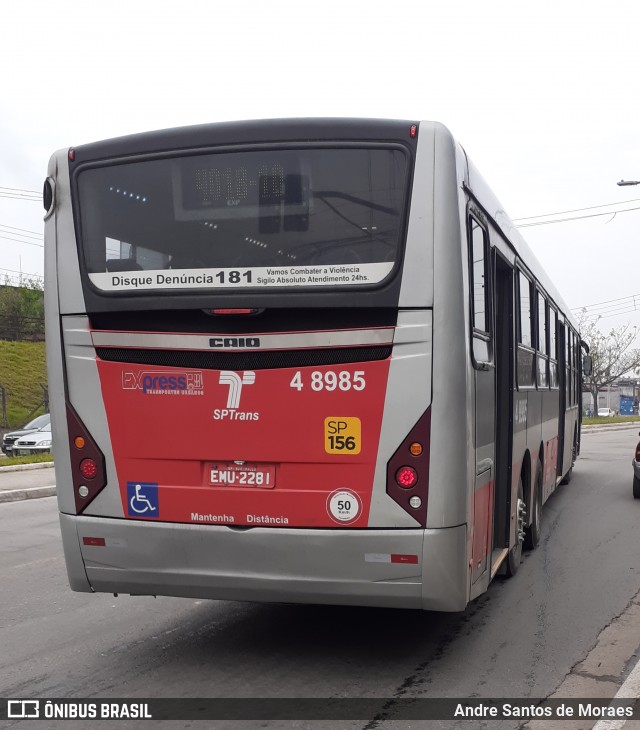 Express Transportes Urbanos Ltda 4 8985 na cidade de São Paulo, São Paulo, Brasil, por Andre Santos de Moraes. ID da foto: 8500375.