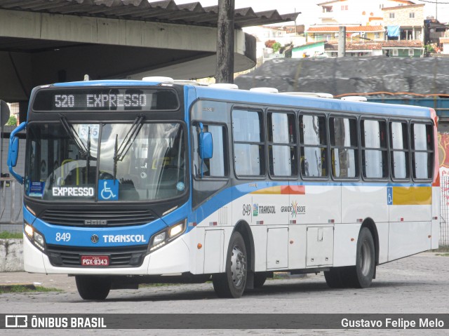 Transcol - Transportes Coletivos Ltda. 849 na cidade de Recife, Pernambuco, Brasil, por Gustavo Felipe Melo. ID da foto: 8421897.