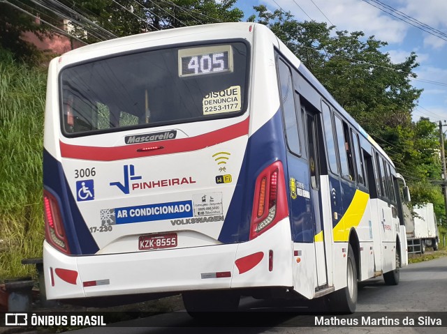 Viação Pinheiral 3006 na cidade de Volta Redonda, Rio de Janeiro, Brasil, por Matheus Martins da Silva. ID da foto: 8506302.