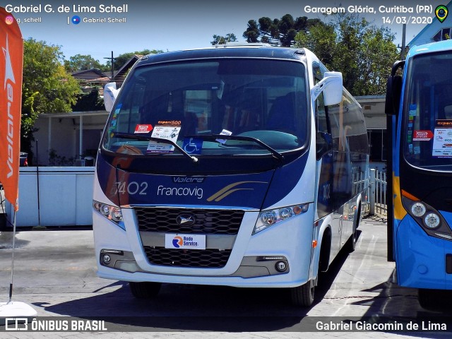 Francovig Transportes Coletivos 7402 na cidade de Curitiba, Paraná, Brasil, por Gabriel Giacomin de Lima. ID da foto: 8429611.