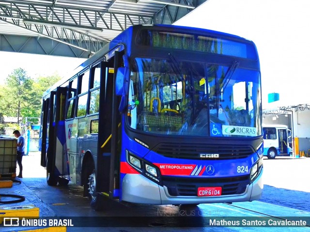 Rigras Transporte Coletivo e Turismo 824 na cidade de Ribeirão Pires, São Paulo, Brasil, por Matheus Santos Cavalcante. ID da foto: 8436090.