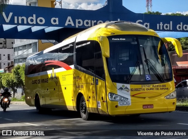 Ouro de Minas Transportes e Turismo 1306 na cidade de Aparecida, São Paulo, Brasil, por Vicente de Paulo Alves. ID da foto: 7516197.