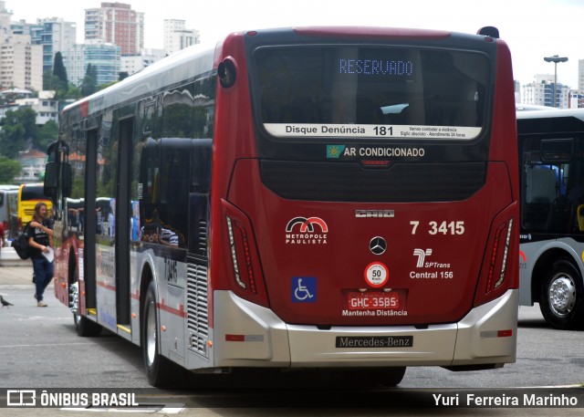 Viação Metrópole Paulista - Zona Sul 7 3415 na cidade de São Paulo, São Paulo, Brasil, por Yuri Ferreira Marinho. ID da foto: 7521744.