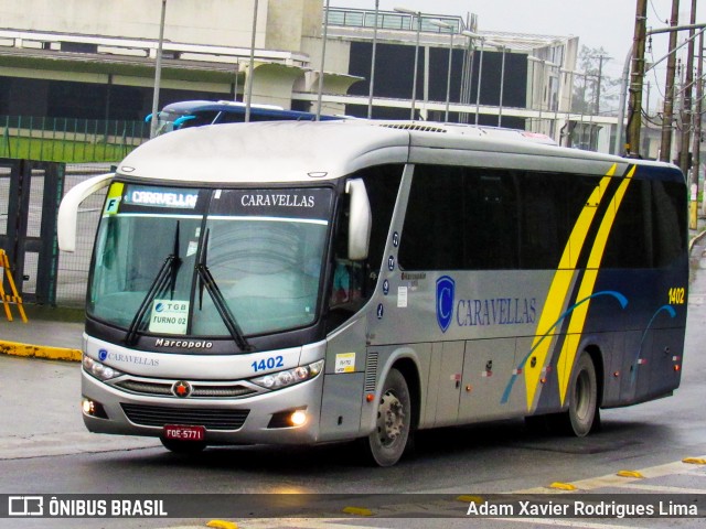 Caravellas Transportes e Turismo 1402 na cidade de Cubatão, São Paulo, Brasil, por Adam Xavier Rodrigues Lima. ID da foto: 7528215.