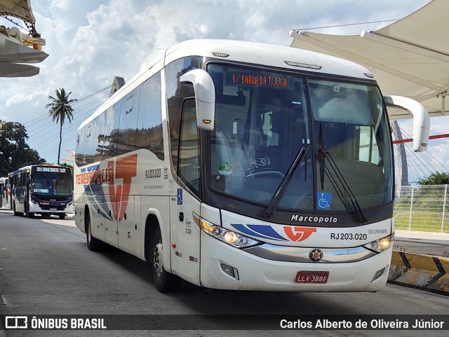 Viação Teresópolis RJ 203.020 na cidade de Rio de Janeiro, Rio de Janeiro, Brasil, por Carlos Alberto de Oliveira Júnior. ID da foto: 7565614.