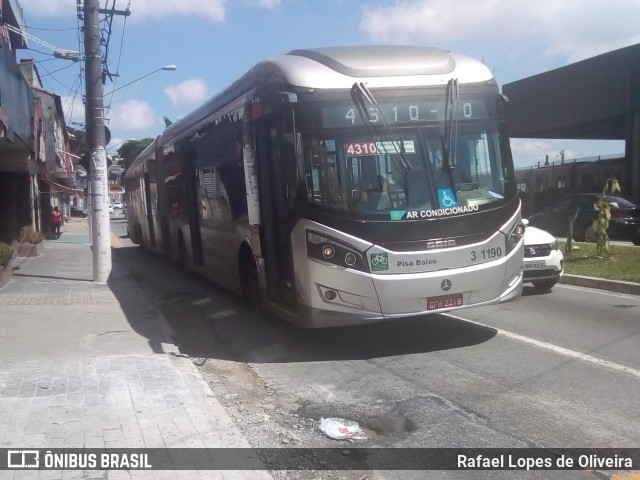 Viação Metrópole Paulista - Zona Leste 3 1190 na cidade de São Paulo, São Paulo, Brasil, por Rafael Lopes de Oliveira. ID da foto: 7508665.