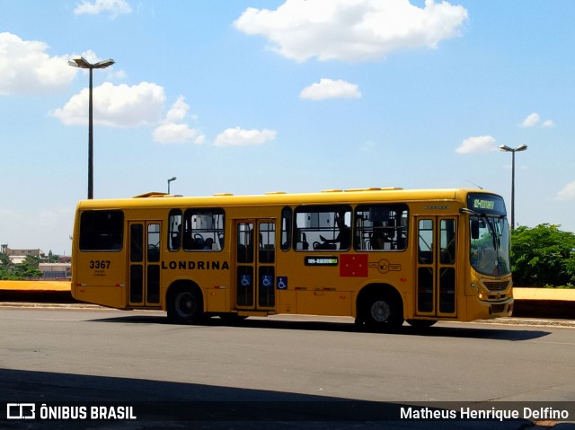 TCGL - Transportes Coletivos Grande Londrina 3367 na cidade de Londrina, Paraná, Brasil, por Matheus Henrique Delfino. ID da foto: 7614830.