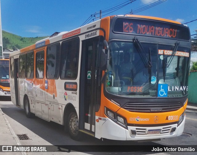 Linave Transportes A03020 na cidade de Nova Iguaçu, Rio de Janeiro, Brasil, por João Victor Damião. ID da foto: 7615656.