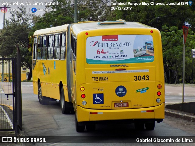 Auto Ônibus Três Irmãos 3043 na cidade de Jundiaí, São Paulo, Brasil, por Gabriel Giacomin de Lima. Número da foto: #7620325.