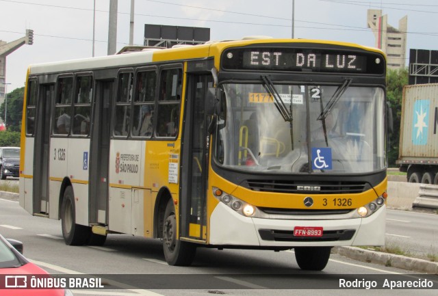 Viação Metrópole Paulista - Zona Leste 3 1326 na cidade de São Paulo, São Paulo, Brasil, por Rodrigo  Aparecido. Número da foto: #7575697.