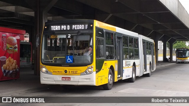 Viação Metrópole Paulista - Zona Leste 3 1537 na cidade de São Paulo, São Paulo, Brasil, por Roberto Teixeira. ID da foto: 7576166.