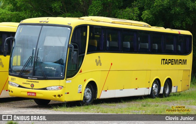 Viação Itapemirim 5001 na cidade de Paraíba do Sul, Rio de Janeiro, Brasil, por Clovis Junior. ID da foto: 7635765.