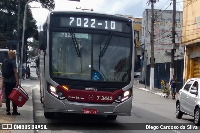 Viação Metrópole Paulista - Zona Sul 7 3443 na cidade de São Paulo, São Paulo, Brasil, por Diego Cardoso da Silva. Número da foto: #7735559.