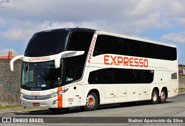 Expresso Transporte e Turismo Ltda. 1602 na cidade de São Paulo, São Paulo, Brasil, por Rudnei Aparecido da Silva. ID da foto: 7744571.