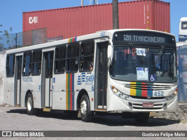 Transcol - Transportes Coletivos Ltda. 452 na cidade de Recife, Pernambuco, Brasil, por Gustavo Felipe Melo. Número da foto: #7671889.