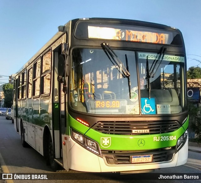Viação Vera Cruz RJ 205.104 na cidade de Rio de Janeiro, Rio de Janeiro, Brasil, por Jhonathan Barros. Número da foto: #7833256.