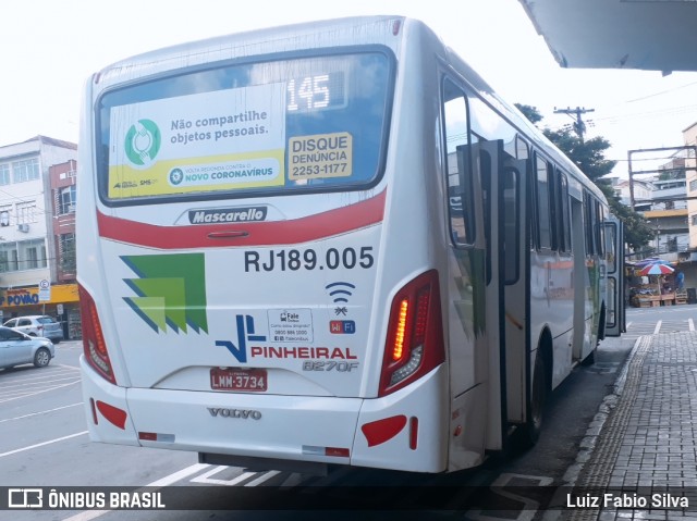 Viação Pinheiral RJ 189.005 na cidade de Barra do Piraí, Rio de Janeiro, Brasil, por Luiz Fabio Silva. ID da foto: 7844066.