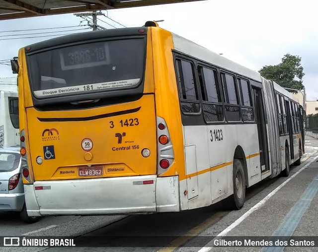 Viação Metrópole Paulista - Zona Leste 3 1423 na cidade de São Paulo, São Paulo, Brasil, por Gilberto Mendes dos Santos. ID da foto: 7884058.