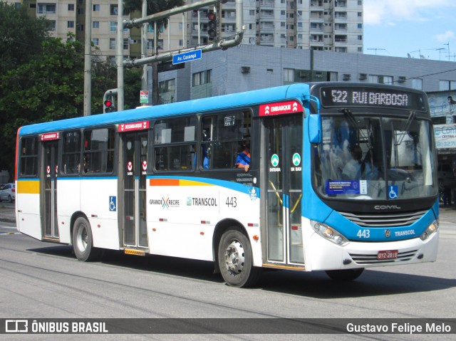 Transcol - Transportes Coletivos Ltda. 443 na cidade de Recife, Pernambuco, Brasil, por Gustavo Felipe Melo. Número da foto: #7882610.