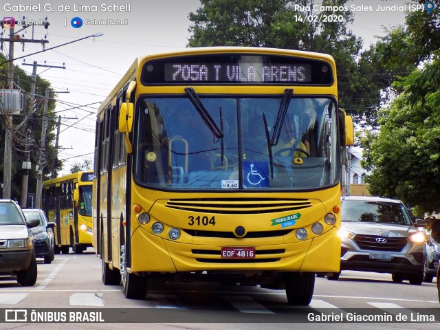 Auto Ônibus Três Irmãos 3104 na cidade de Jundiaí, São Paulo, Brasil, por Gabriel Giacomin de Lima. Número da foto: #7803209.