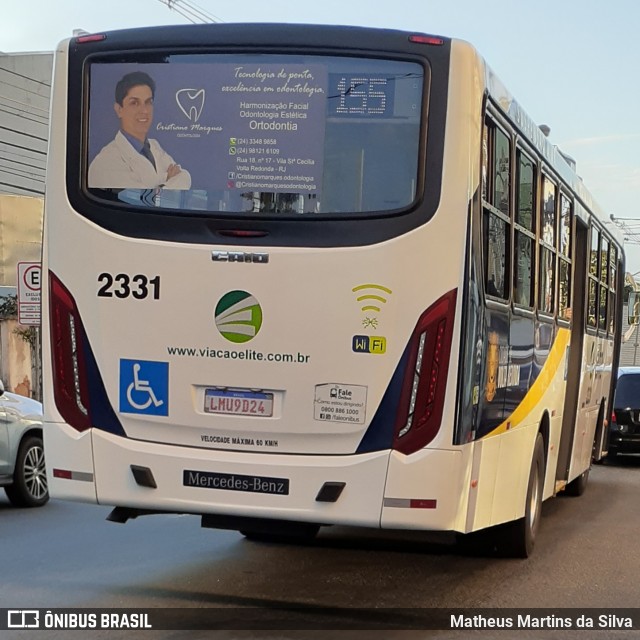 Viação Elite 2331 na cidade de Volta Redonda, Rio de Janeiro, Brasil, por Matheus Martins da Silva. ID da foto: 7912654.