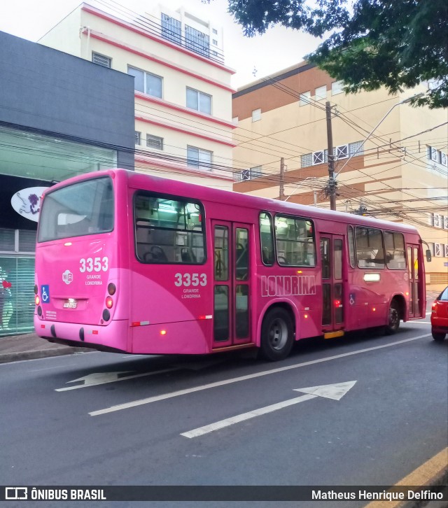 TCGL - Transportes Coletivos Grande Londrina 3353 na cidade de Londrina, Paraná, Brasil, por Matheus Henrique Delfino. ID da foto: 7929550.