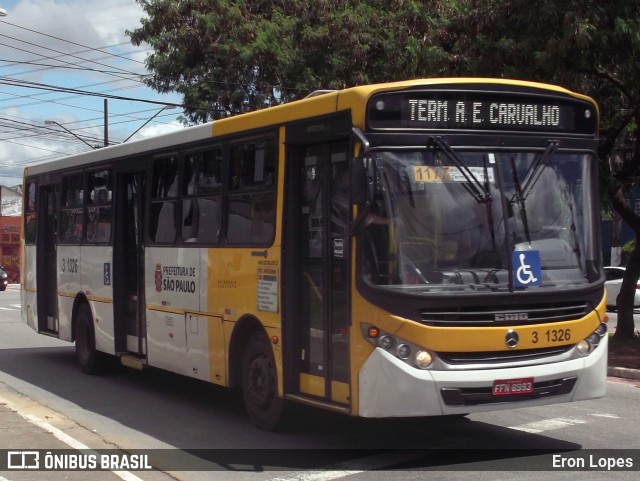 Viação Metrópole Paulista - Zona Leste 3 1326 na cidade de São Paulo, São Paulo, Brasil, por Eron Lopes. Número da foto: #7930880.