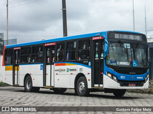Transcol - Transportes Coletivos Ltda. 851 na cidade de Recife, Pernambuco, Brasil, por Gustavo Felipe Melo. Número da foto: #7948255.