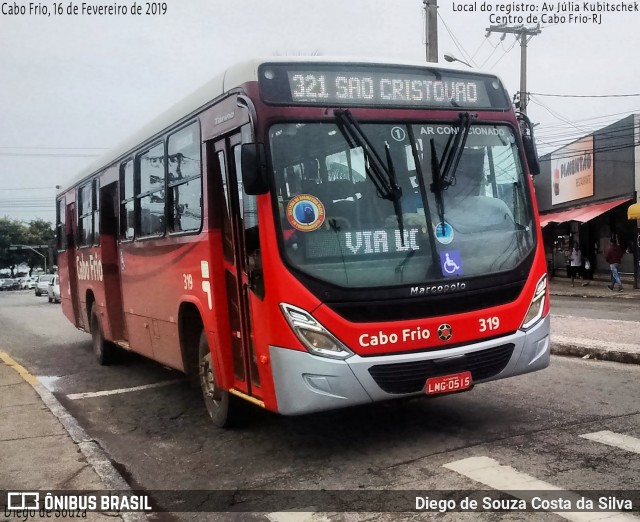 Auto Viação Salineira 319 na cidade de Cabo Frio, Rio de Janeiro, Brasil, por Diego de Souza Costa da Silva. ID da foto: 7897570.